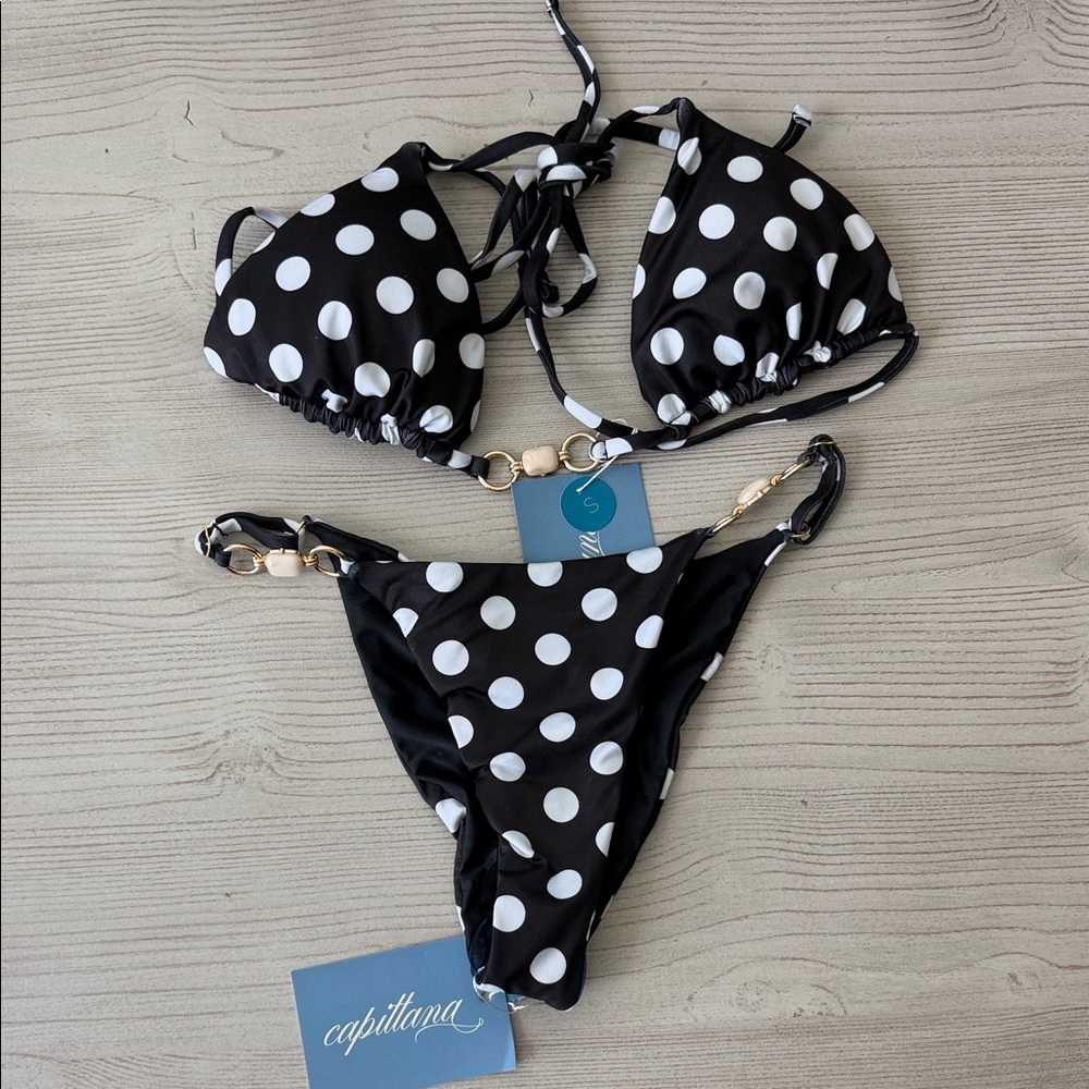 Capittana Eve Polka Dots Black Bikini Top/Bottom